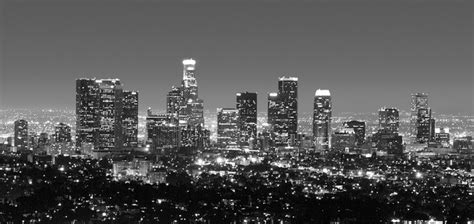 Fototapete Los Angeles Skyline Bei Nacht In Schwarz Und Weiß Pixers