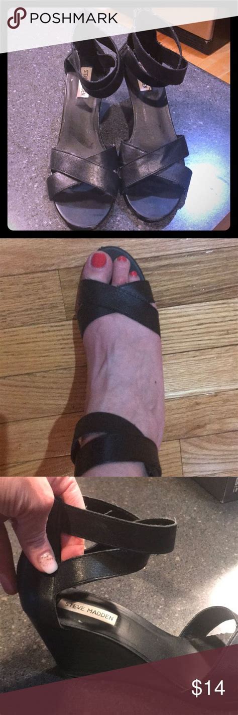 Steve Madden Strapless Wedge Sandals Size 10 A Pair Of Steve Madden Black Strappy Leather