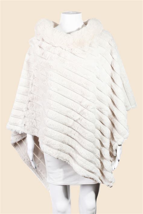 IV Faux Fur Ribbed Poncho Ponchos