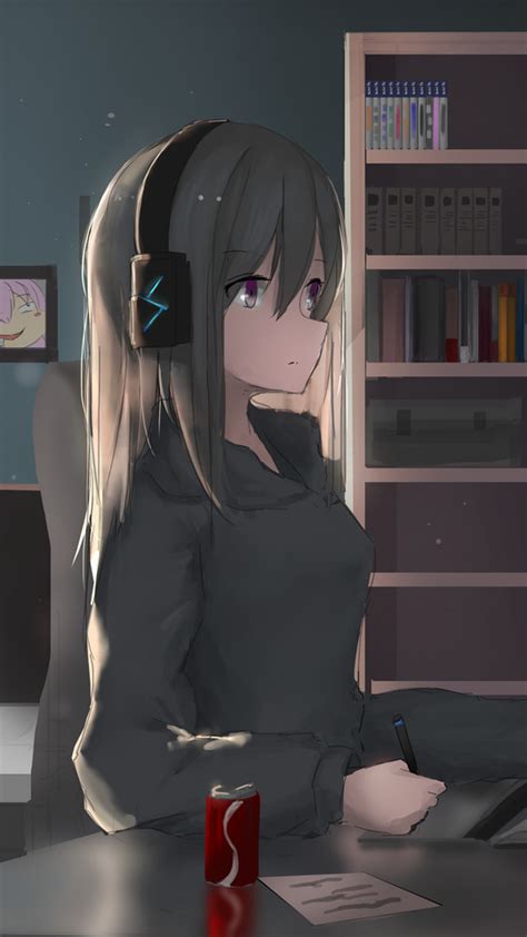 540x960 Anime Girl Headphones Working 4k Wallpaper540x960 Resolution