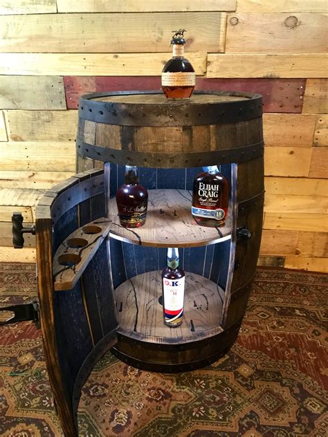 bourbon whisky barrel cabinet with rotating shelves remote etsy