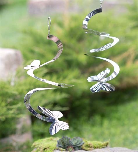 Steel Butterfly Ribbon Wind Sculpture Set Of 2 In Wind Spinners Wind