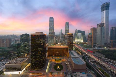 High Angle View Of Beijing Central Business District Skyscraper Stock