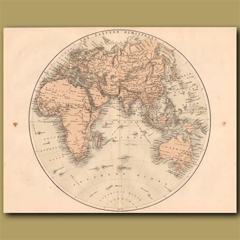Map Of The Eastern Hemisphere Genuine Antique Print For Sale
