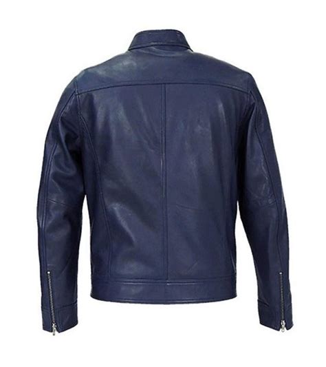 Men Cafe Racer Real Blue Leather Biker Jacket Fame Jackets