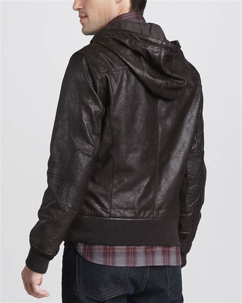 Lyst John Varvatos Hooded Leather Bomber Jacket In Brown For Men