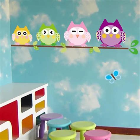 4 Cute Owls Wall Stickers Kids Room Decoration Animal Adesivo De Parede