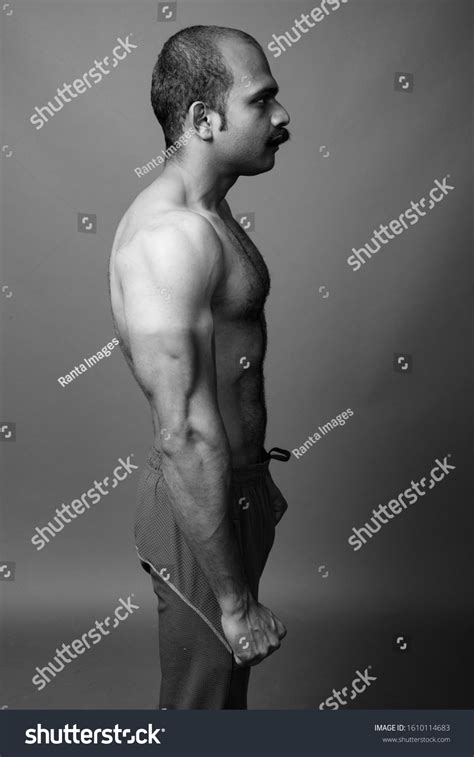 Muscular Indian Man Mustache Shirtless Against Stock Photo Shutterstock
