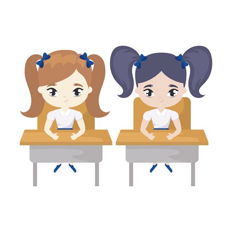 Little Student Girls Seated In School Desks 649736 Vector Art At Vecteezy
