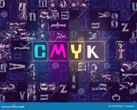 The Word Cmyk As Neon Glowing Unique Typeset Symbols Luminous Letters
