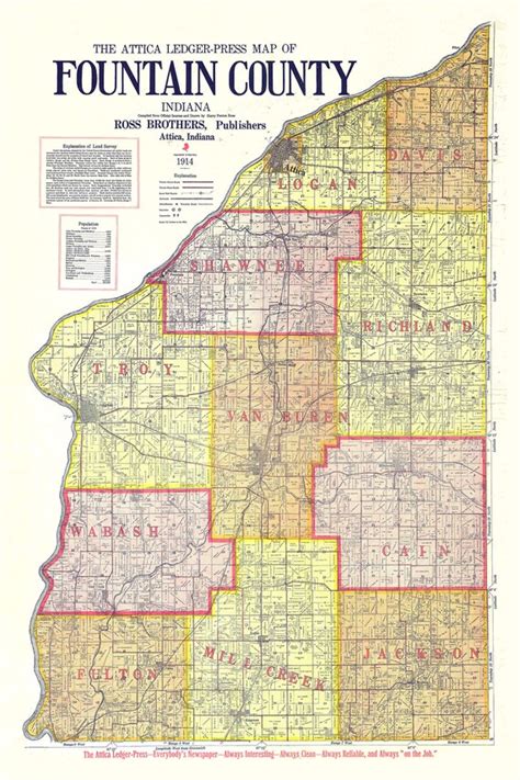 1914 Farm Line Map Of Fountain County Indiana Etsy