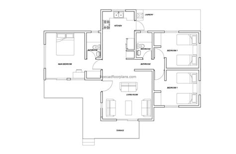 3 Bedrooms Open Plan House 1100 Sq Ft 102 M2 Free Cad Drawings