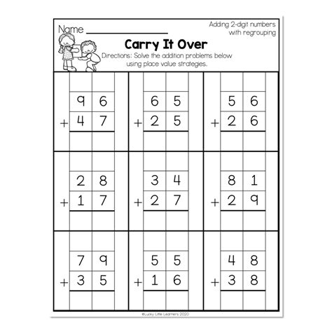 2nd Grade Math Worksheets 2 Digit Addition With Regrouping Carry It