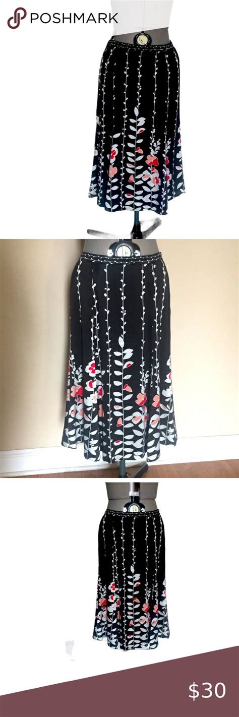 Talbots Pure Silk Black Floral Skirt With Lining In 2021 Black Floral