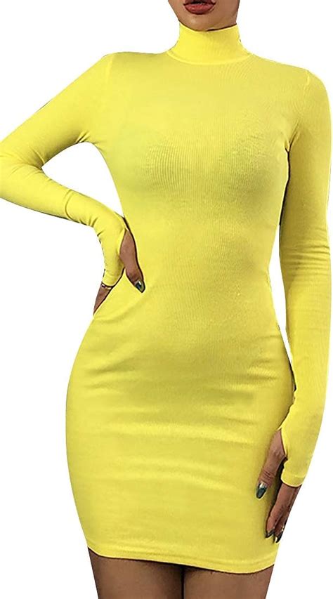 Amazon Com Women S Sexy Bodycon Tight Long Sleeve Mock Neck