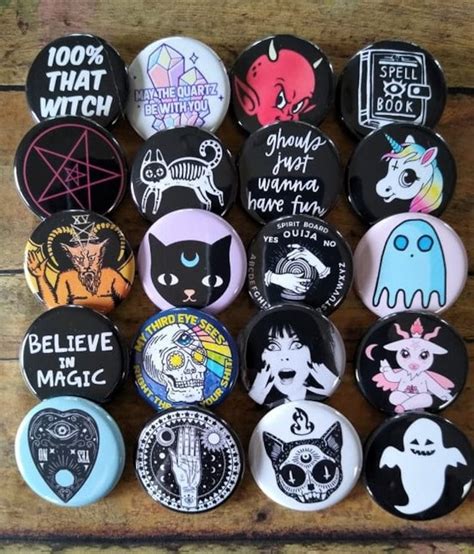 Occult Goth Buttons 20 125 Creepy Pins Witch Buttons Etsy