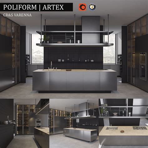 Characters food & drink furnishings industrial interior design. 3d kitchen poliform varenna artex model
