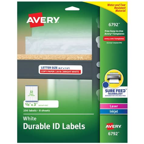 Avery Durable Easy Peel Id Labels 58” X 3” 256 Labels 6792