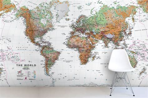 Neutral Color World Map Wallpaper Mural Hovia In 2021 World Map