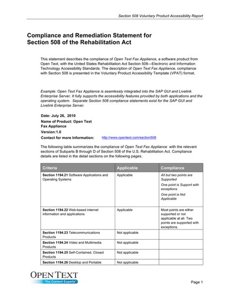 Compliance And Remediation Statement For Section Of The