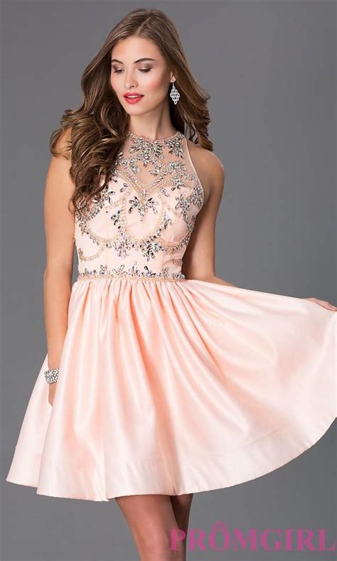 Short Sleeveless Dress With Jewel Embellished Sheer Bodice Brand Prom