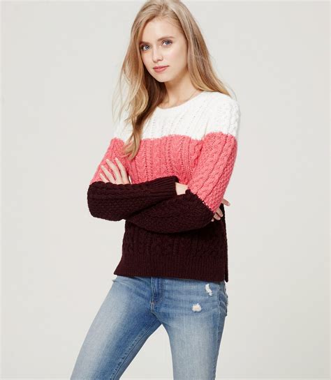 Colorblock Cable Sweater Loft Cable Sweater Cozy Womens Sweaters