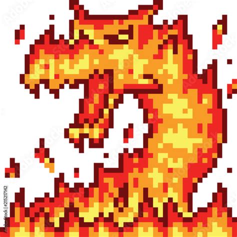 Vector Pixel Art Fire Dragon Stock Vector Adobe Stock