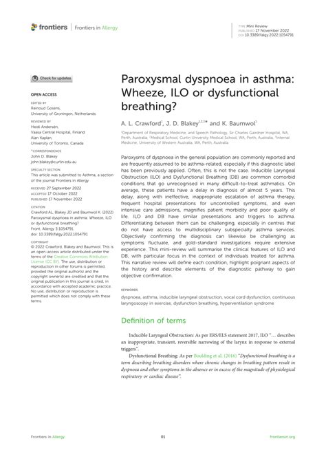 Pdf Paroxysmal Dyspnoea In Asthma Wheeze Ilo Or Dysfunctional