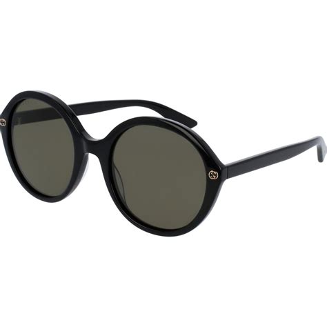 gucci gg0023s 001 women s round sunglasses shiny black green sportique