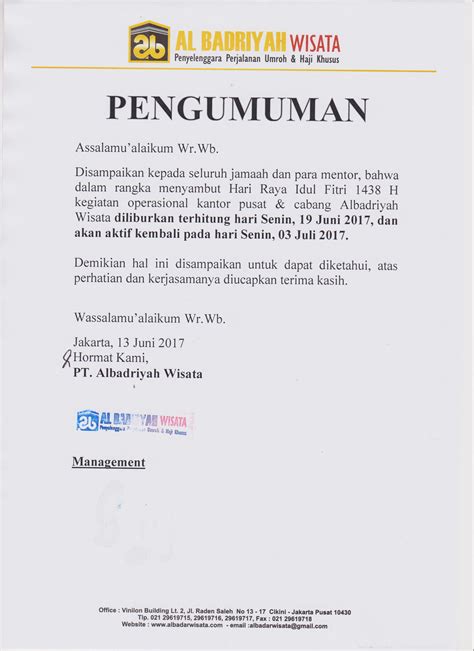 Pengumuman waktu operasional rumah sakit unair selama libur hari raya idul fitri 1436h. Pengumuman Libur Hari Raya Idul Fitri 1438 H | Al Badriyah ...