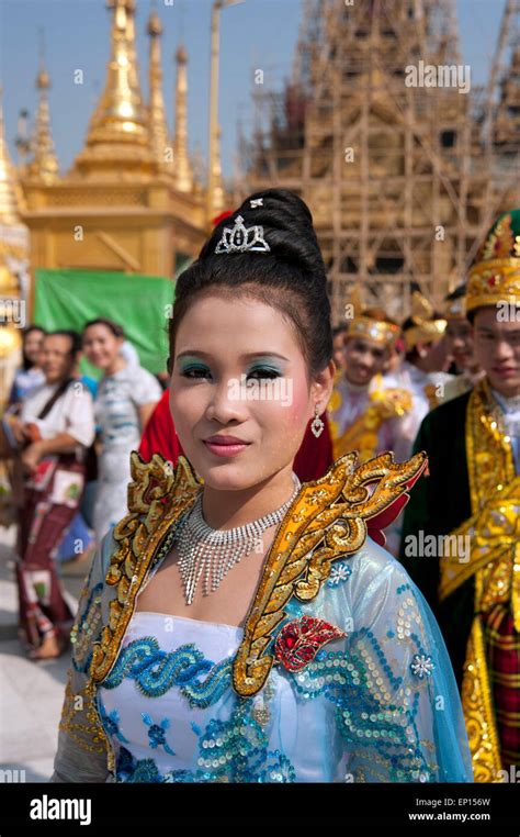 Portrait Of A Burmese Girl With Traditional Costume And Jewelery At The