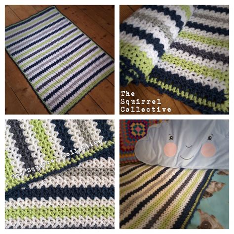 Crochet is an art form that uses a small hook to pull up and interweave loops of yarn to create decorative fabrics. Lime, navy, white and grey vstitch crochet blanket. www ...