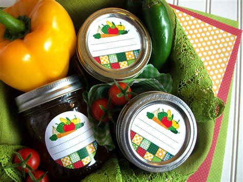 Country Quilt Vegetable Canning Jar Labels Cute Printed Round Etsy