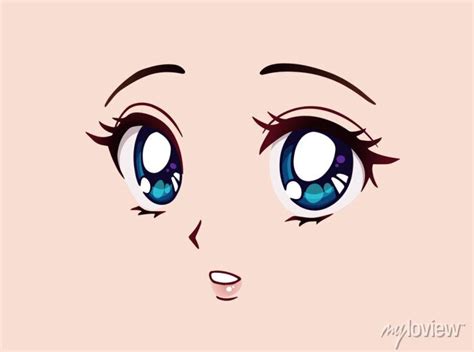 Surprised Anime Face Manga Style Big Blue Eyes Little Nose Posters
