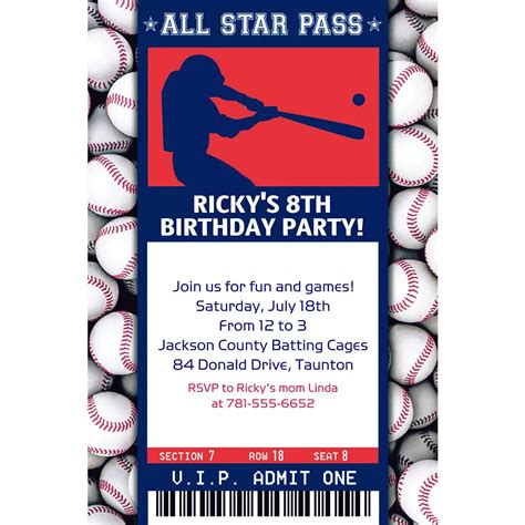 Baseball Birthday Party Ticket Invitations Baseball Party Invitations