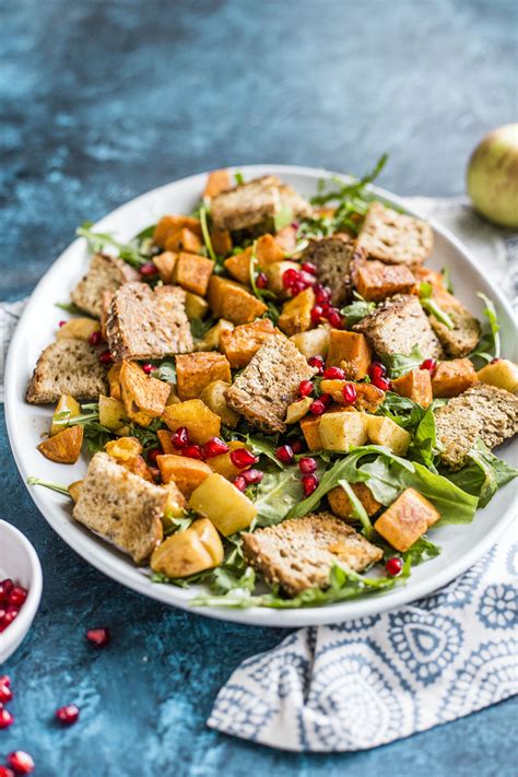 Roasted Autumn Panzanella Salad With Spiced Pomegranate Vinaigrette