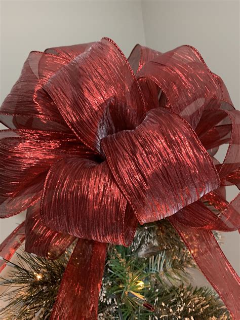 Extra Large Red Lame Crinkle Ribbon Christmas Tree Topper Bow Etsy In