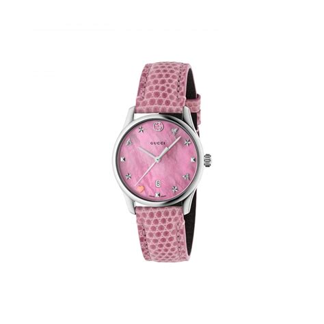 Ladies Gucci G Timeless Pink Mop Signature Dial And Strap Watch