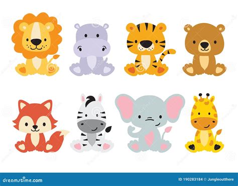 Cute Wild Animals Clipart Collection Isolated Vector Illustration