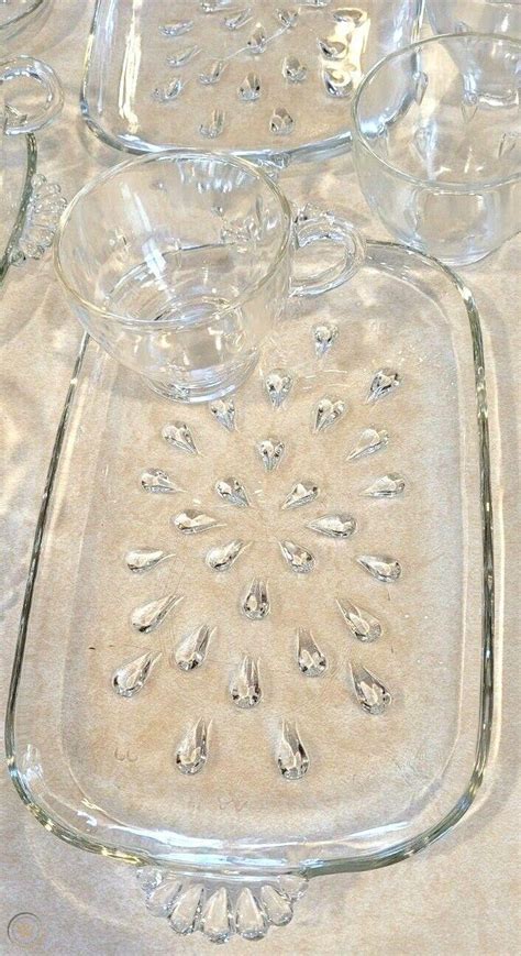 Vintage Hazel Atlas Clear Glass Teardrop Informal Snack Set Trays