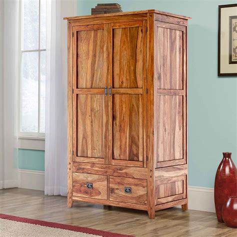Victorian Turquoise Mango Wood Clothing Armoire Wardrobe With Drawers