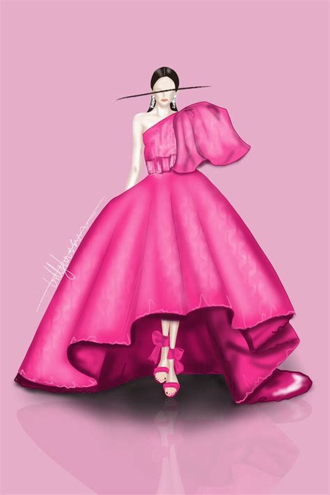 A Drawing Of A Woman In A Pink Dress