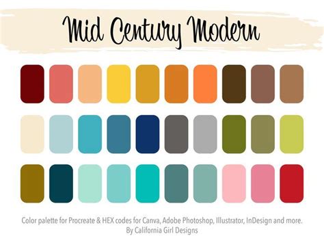 Mid Century Modern Color Palette For Procreate And Hex Codes Etsy Modern Color Palette Mid