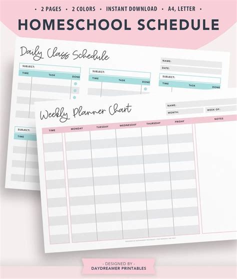 Homeschool Schedule Printable Homeschool Planner Template Etsy