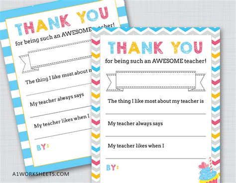 Free Printable Teacher Appreciation Thank You Notes