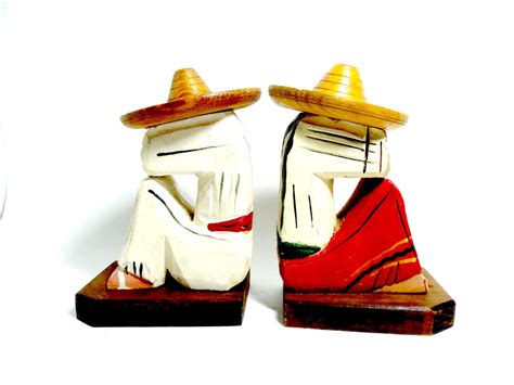 Bookends Mexican Siesta Wooden Bookends Mexican Folk Art Etsy