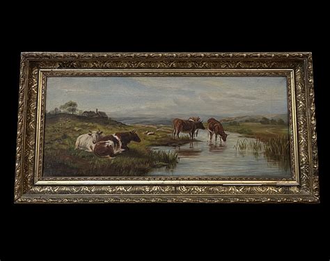 Antique Oil Painting Pastoral Cow Scene Ark Antiques La Jolla Ca