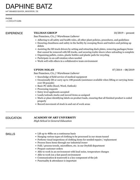 Warehouse Laborer Resume Samples | Velvet Jobs