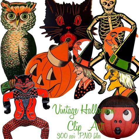 8 Vintage Halloween Clip Art Images Png Diy Printable Etsy