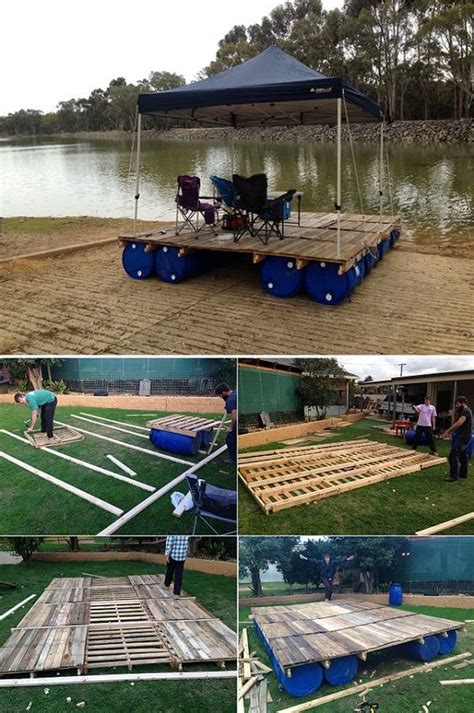 See more ideas about house boat, boat, floating house. how to build a transportable pontoon raft out of old ...